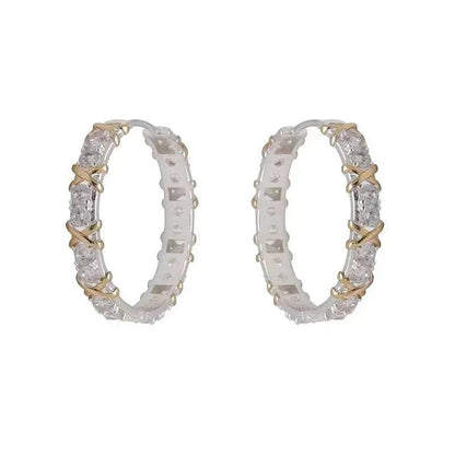 2024 Fashionable Gold and Silver Color Inlay With Zircon Metal Earrings Design Girl's Jewelry Luxurious Accessories For Women