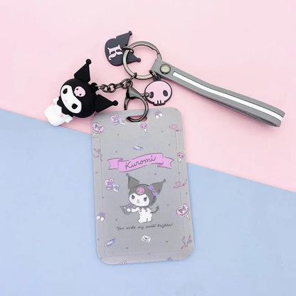 Kawaii Sanrio Cinnamoroll My Melody Anime Keychain Pendant Purin Dog Cat Cute Card Holder Plastic Lanyard Card Holders for Girl