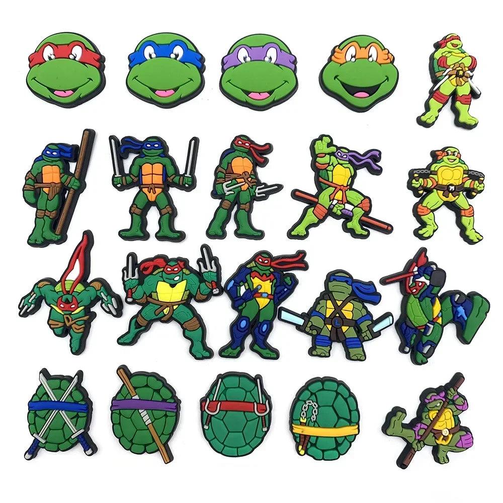 20Pcs Cartoon Ninja Turtle Series Shoe Charms for Clogs Bubble Slides Sandals PVC Shoe Decorations Buckle Accessories for Kid