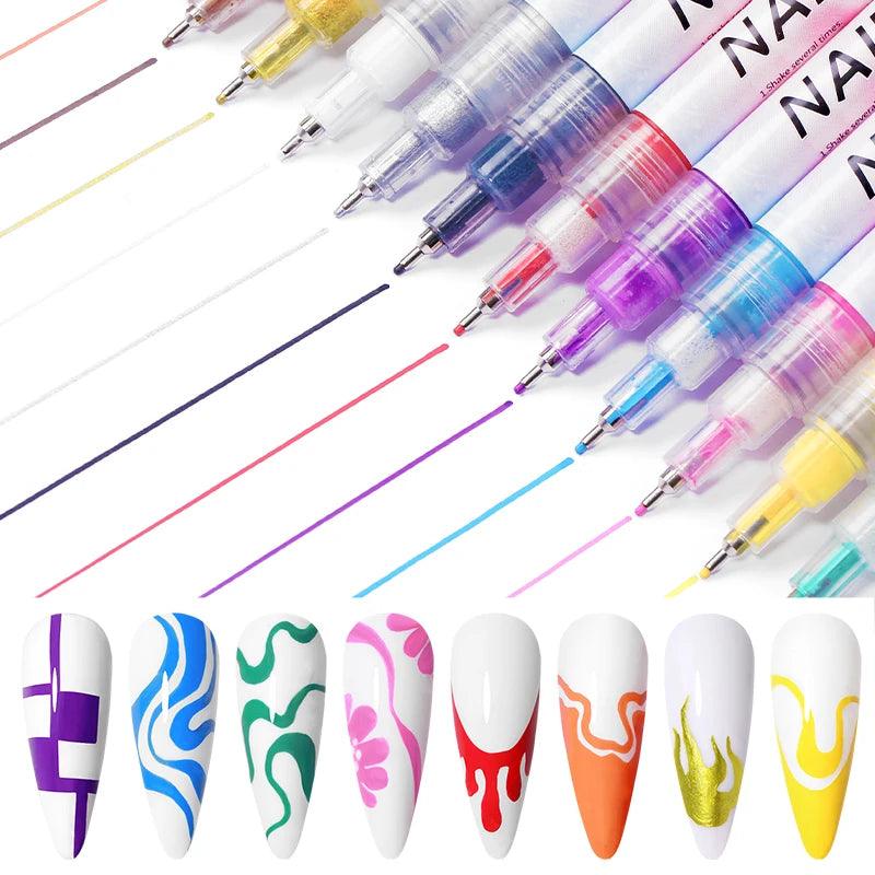 Nail Art Drawing Graffiti Pen Waterproof Painting Liner Brush DIY 3D Abstract Lines Fine Details Flower Leaf Nail Manicure Tools