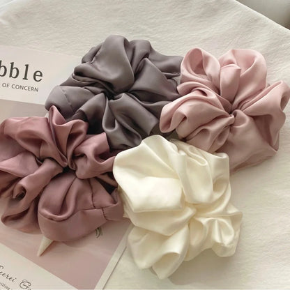 Fashion Oversized Silk Scrunchies for Women Korean Chiffon Elastic Hair Ties Ponytail Holder Headwear Chouchou Cheveux Femme