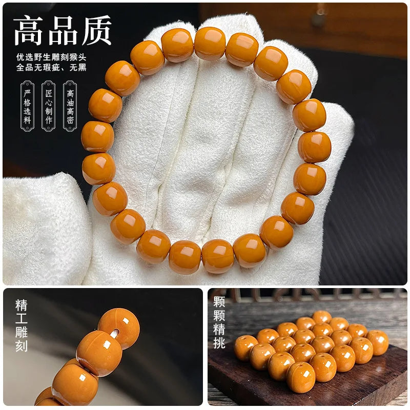 Wild Straight Cut Monkey Bracelet Men's Carving Jingbaleng Hexagonal Old Light Bead Crafts Shark Dorsal Disk Playing Buddha