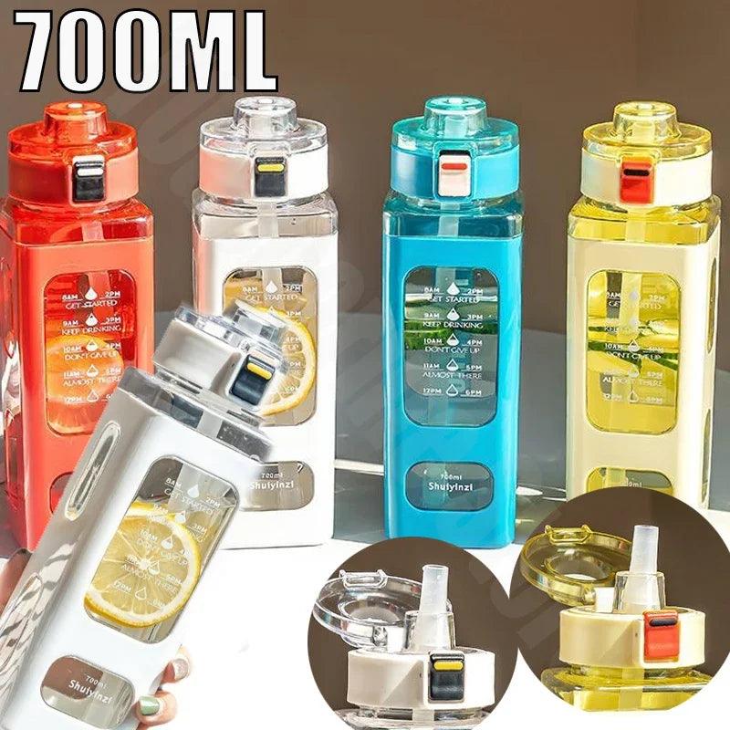 0.7L Summer Sports Water Cup Square Portable Straw Bottle Large Capacity Plastic Beverage Tea Bottle Kettle Kitchenware