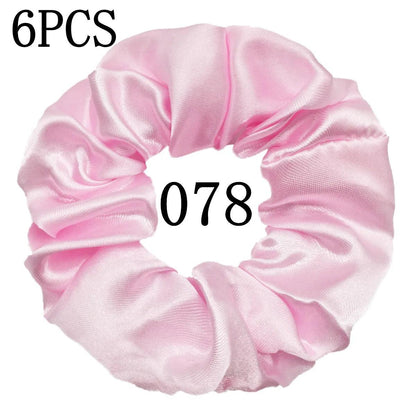 6pcs/lot Hair Scrunchies Bands Scrunchy Ties Ropes Ponytail Holder for Women or Girls Accessories Satin Headwear Solid 100 Color