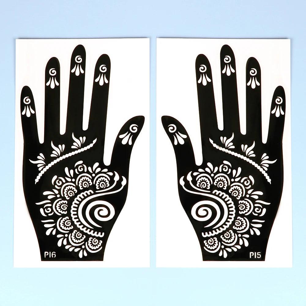 2pcs Henna Tattoo Stencils Templates For Women Temporary Tattoo Indian Fashion Flower Wedding Tattoo Supplies For DIY Body Art