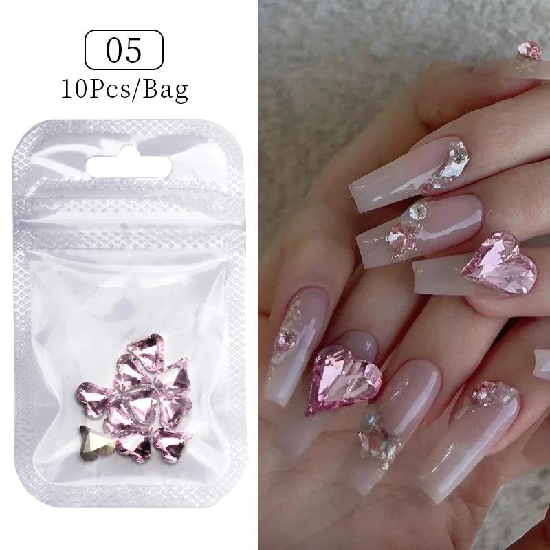 1Bag 3D Heart Nail Rhinestones Water ripple flat bottom love Charms Crystal Nail Art Decorations Gem Kawaii Resin Nails Gems