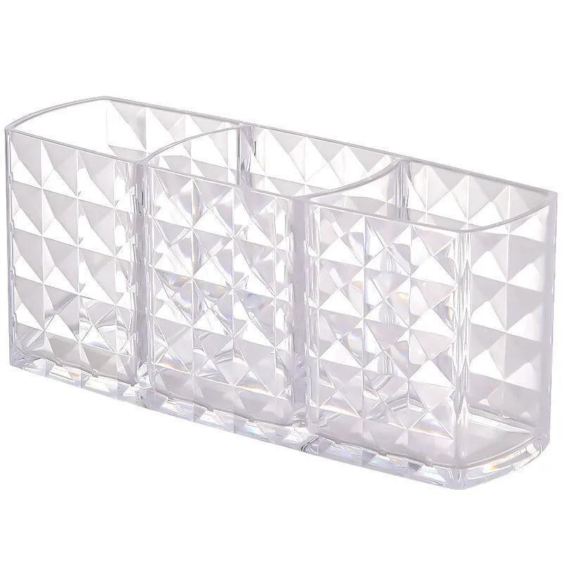 1Pcs Clear Acrylic Triple Grid Makeup Brush Holder Desk Cosmetic Organiser Lipstick Storage Box Bathroom Display Stand Diamond