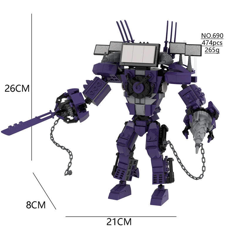 3.0 Titan Clock Man Creative Skibidi Toilet Building Blocks Set Red Drill Man TV Monitor Model DIY Bricks Toys For Boy Xmas Gift