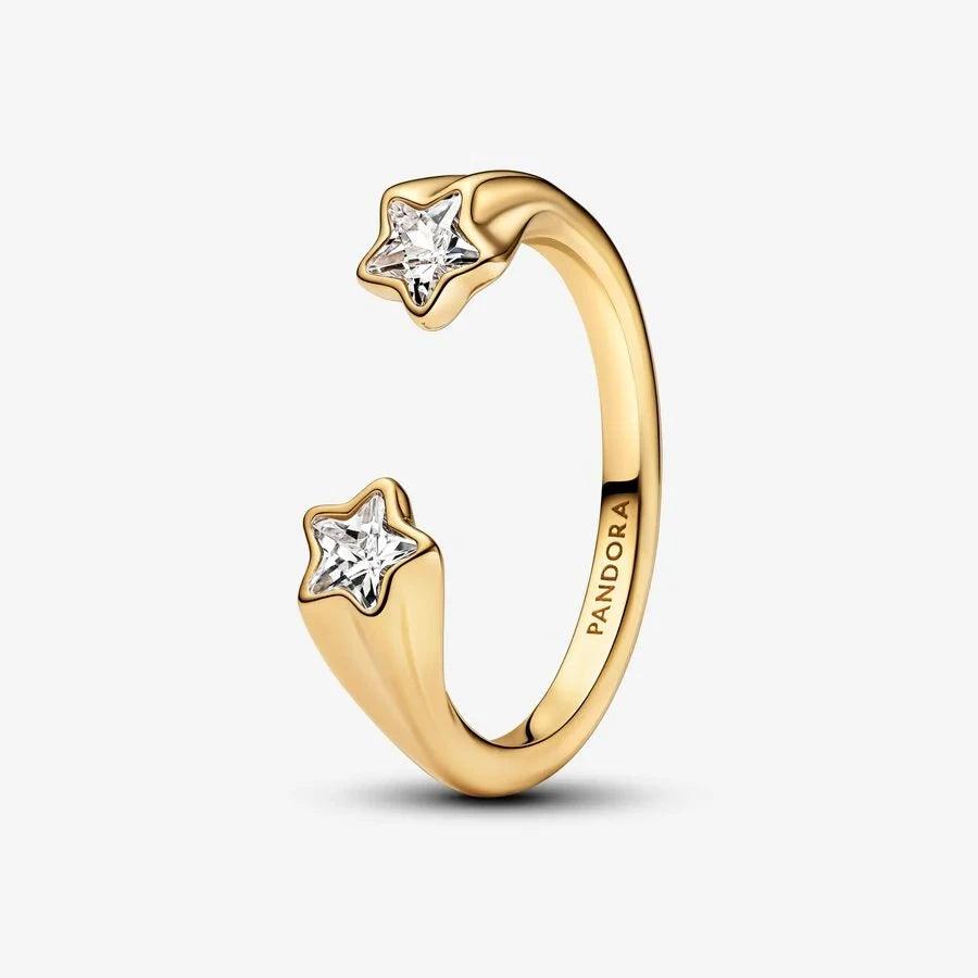 2024 New S925 Silver Pando Ring Pavé Cuban Chain Ring Shooting Stars Open Ring Bow Ring Women's Jewelry Ring Christmas Gift