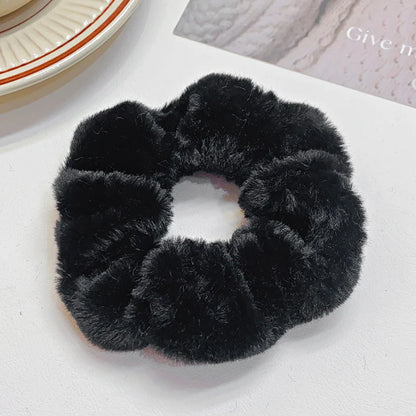 Solid Soft Plush Wide Hair Band For Women Girls Ponytail Holder Hair Tie Fluffy Rubber Band Scrunchie Fashion Hair Accessories