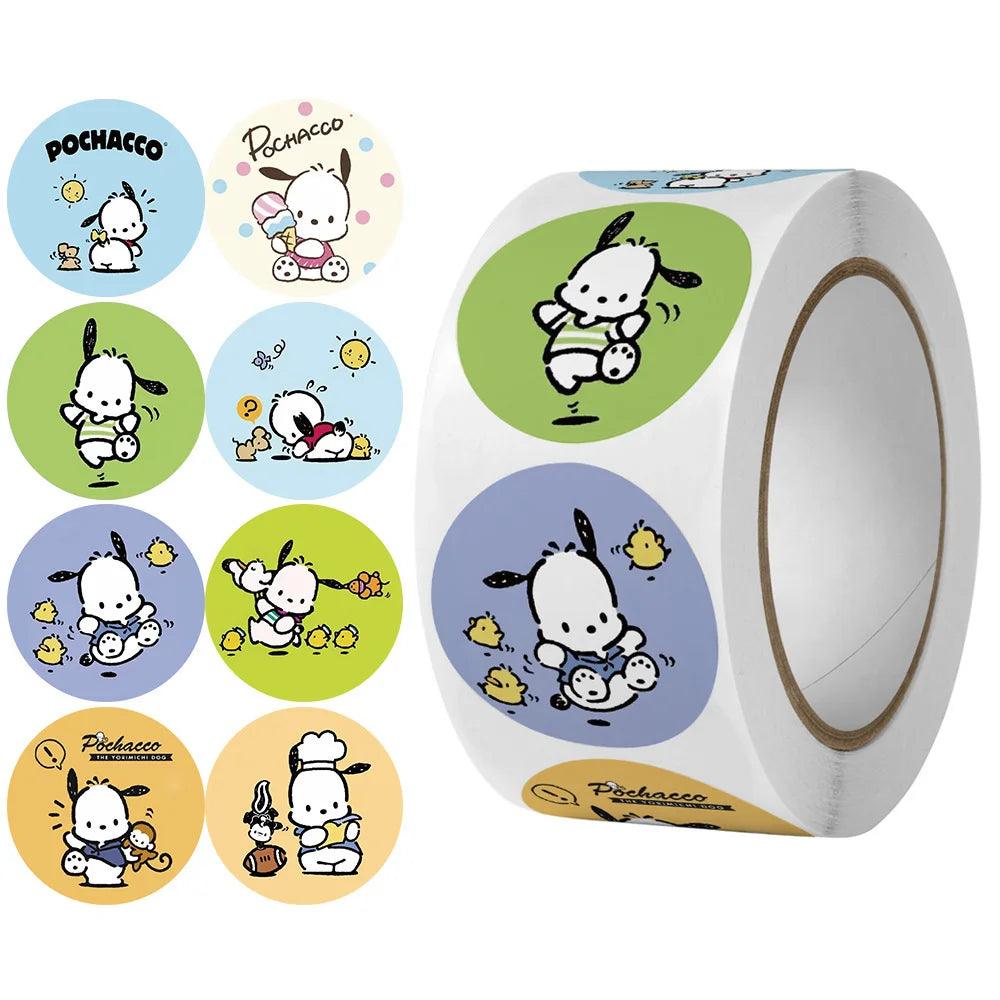 500Pcs/Roll Sanrio Stickers Kawaii Hello Kitty Melody Kuromi Cinnamoroll Luggage Graffiti Decals Kid Toy Decoration Sticker Gift