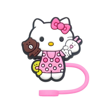 Hello Kitty Straw Cover Cap 10MM Drink Straw Plug Splash Proof Drinking Fit Cup Straw Cap Eco-friendly Charm Pendant Party Gift