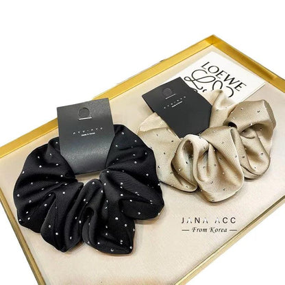 2023 Women Fashion Silk Scrunchie With Rhinestones Elastic Satin Hair Band Girls Big Hair Tie Balck Crunchy For Hair Accessories