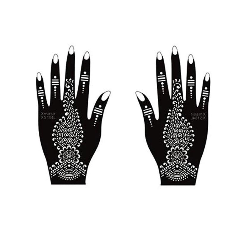 1 Pair Professional Henna Stencil Temporary Hand Tattoo Body Art Sticker Indian Glitter Airbrush Tattoo Templates for Wedding