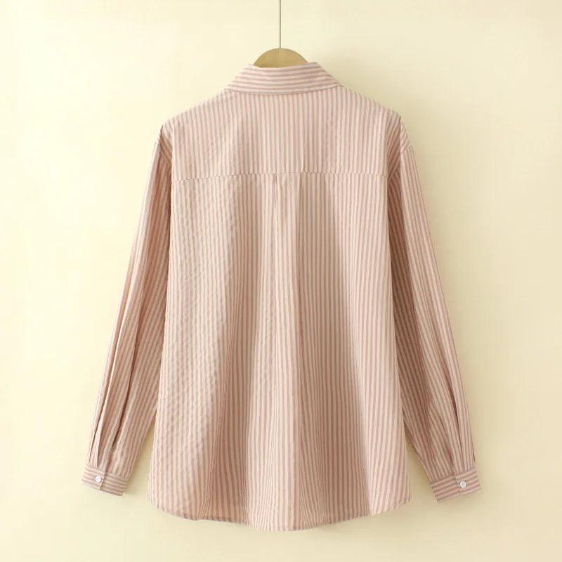 High Waist Loose Stripes Shirt Women Plus Size Autumn Winter Casual Clothing Drop Sleeve Blouses Polyester/Cotton Tops T62 1999