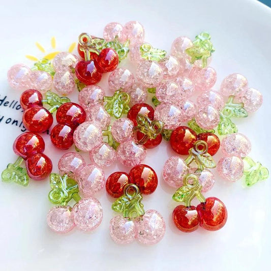 Mix 10pcs Acrylic Bursting Cherry Fruit Earring Charms Cute Red Pink Cherries Pendant For Keychain DIY Jewelry Make