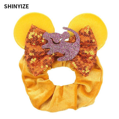 New Chic Disney Mickey Mouse Ears Hair Scrunchies Sequins 4"Bows Elastic Headband Women Velvet Girls DIY Hair Accessories Gift