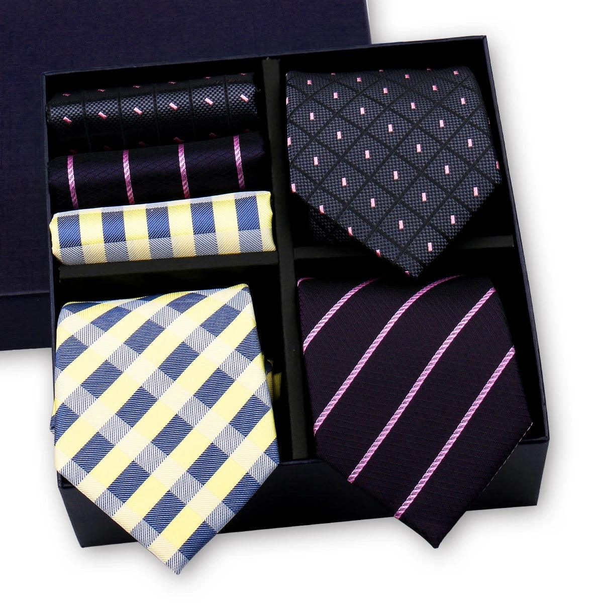 Luxury Men's Tie 3 Sets In Gift Box Paisley Striped Necktie Handkerchief For Men Gravata Wedding Formal Clothing Accessories