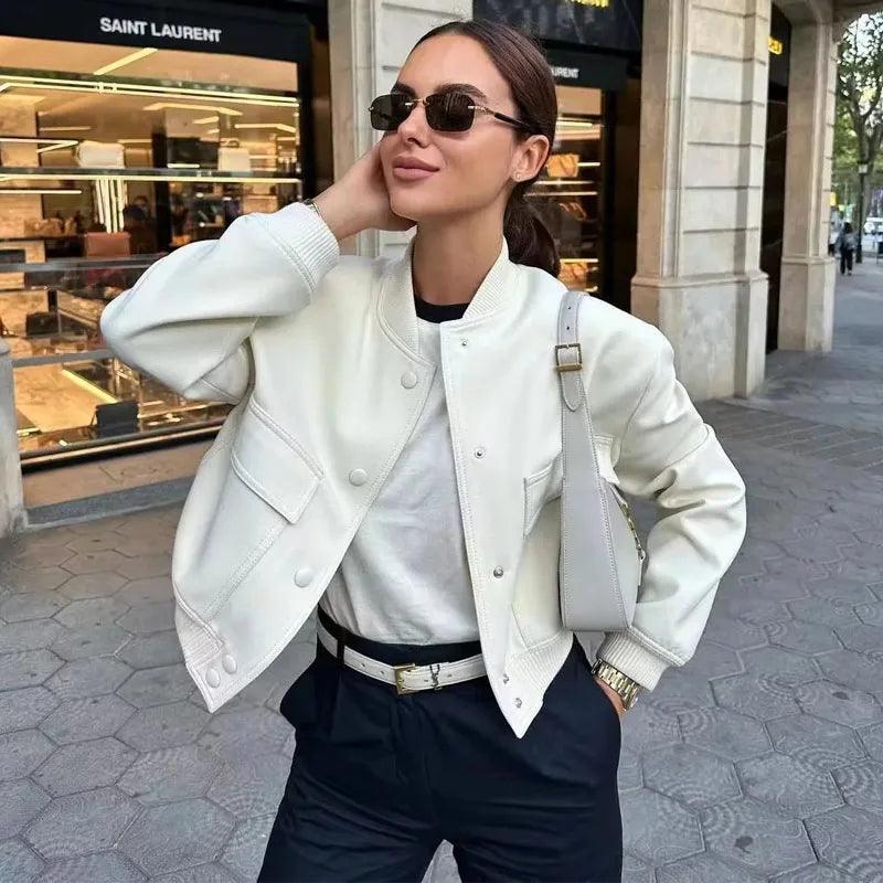 TRAF Women's Bomber Jacket Women Autumn Cropped Jacket For Women 2024 Long Sleeve Aviator Jackets Woman Fashion Short Coats