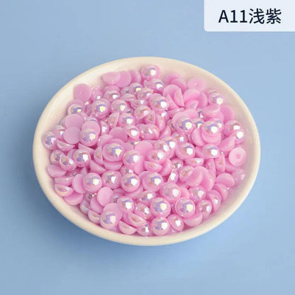 3mm-12mm Mix Size Half Round AB Pearl plastic Non Hotfix Flat Back Glitters For DIY Nail Craft Decoration