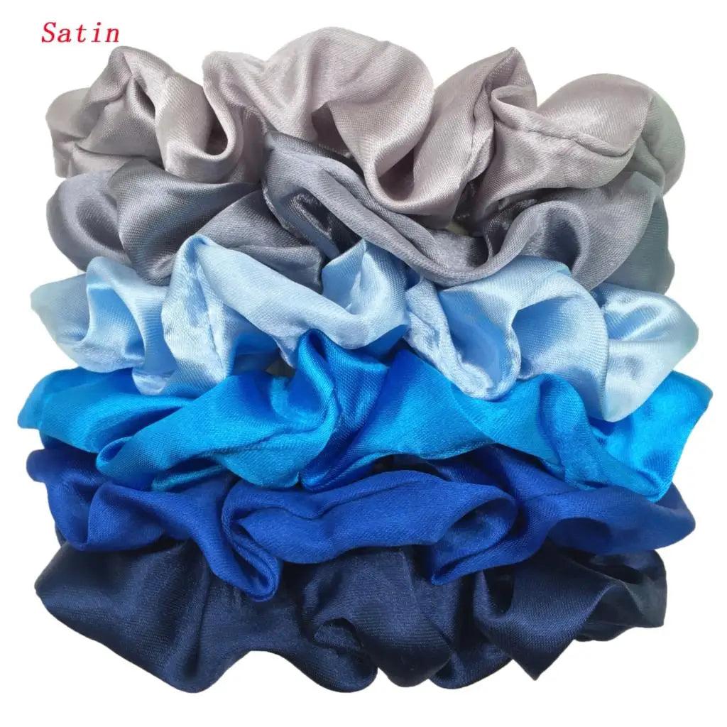 6pcs/lot Hair Scrunchies Bands Scrunchy Ties Ropes Ponytail Holder for Women or Girls Accessories Satin Headwear Solid Color Set