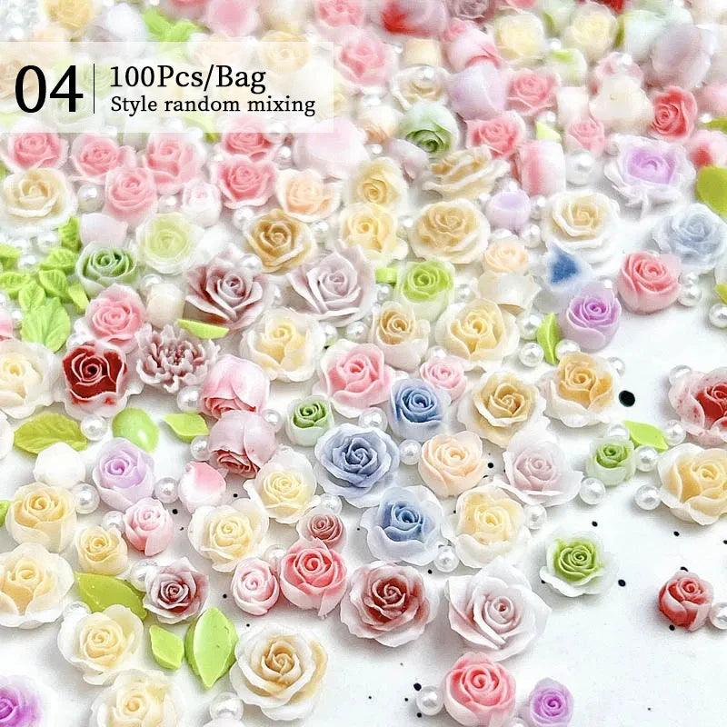 1Bag Mix Colorful Jelly Clear Ribbon Bowknot Nail Charms Heart Pearls Flower Flat-back Gems Parts Nail Art Manicure Decorations