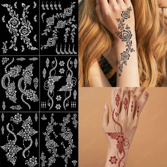 Reusable Tattoo Stencil Flower Henna Template for Hand and Body Henna Temporary Tattoo for Wedding Festival Party Tattoo Tools