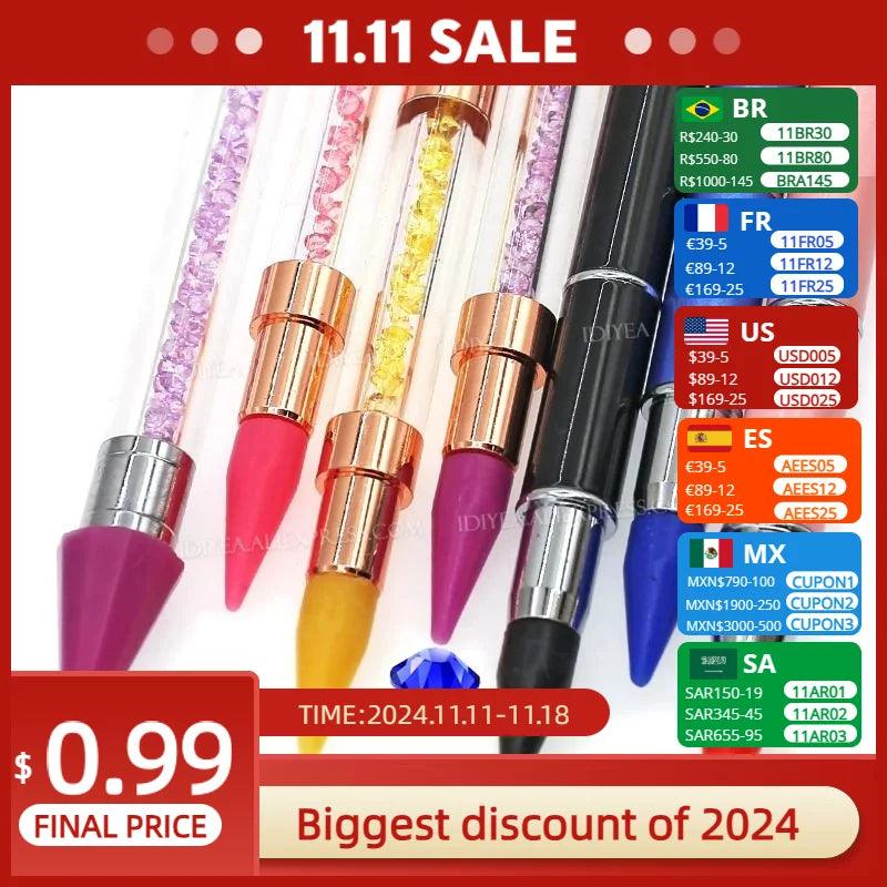 1set/lot quality Crystal Pen picking up Rhinestones Gems Sticky Wax Pencil DIY Tools for Nail art Cloth Diamond Picker Painting