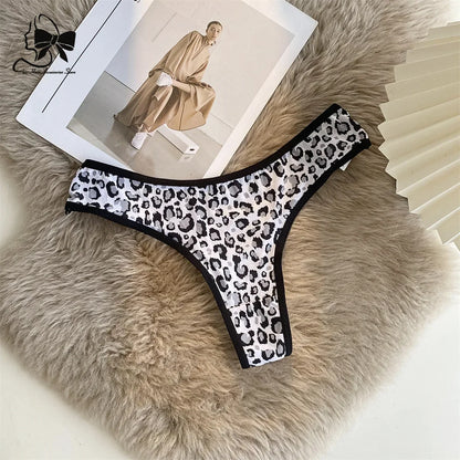 Low Waist Lace Women Panties Leopard-print Sexy Underwear Women Seamless Silk Cotton Hollow Out Thongs Female Briefs Underwear