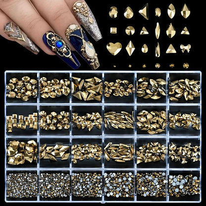 Nail Decoration Set with 1 Boxes 240Pcs Nail Art 3D Rhinestones Big Mix Sizes 3D Crystal Diamonds Metal Charms Gems Stones ,M(1)