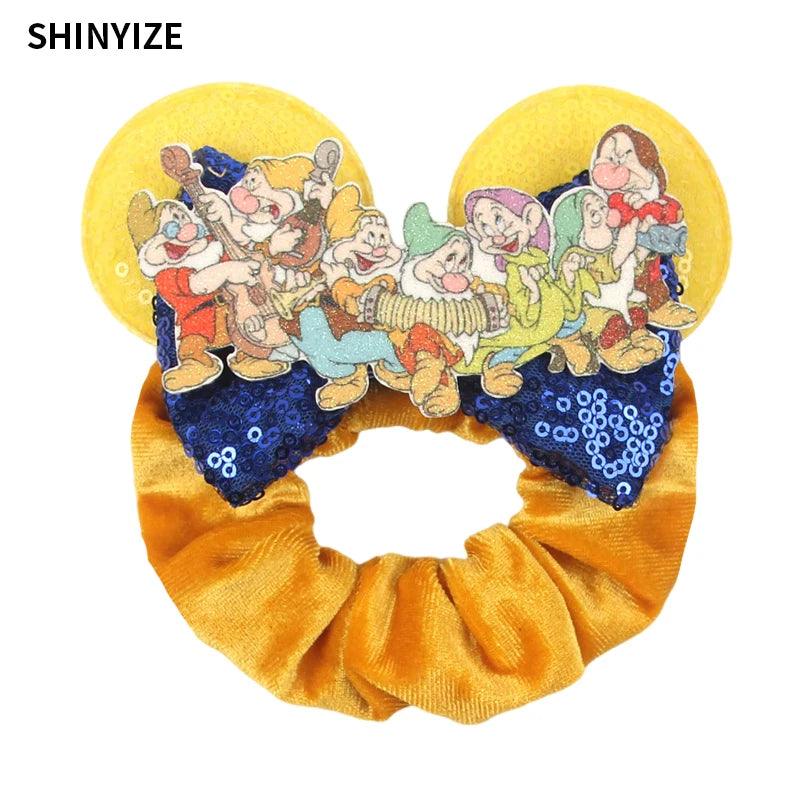 New Chic Disney Mickey Mouse Ears Hair Scrunchies Sequins 4"Bows Elastic Headband Women Velvet Girls DIY Hair Accessories Gift