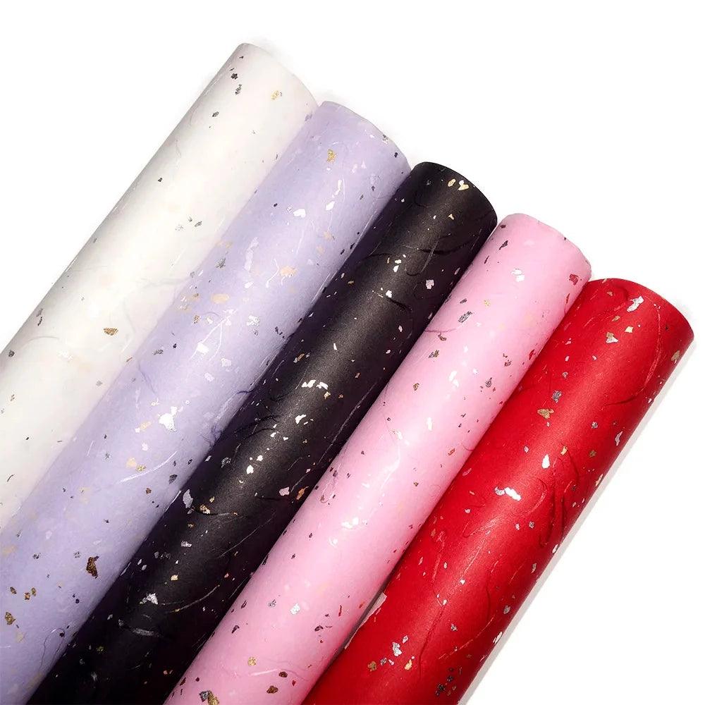 Floral Gift Wrap Paper Set - 6 Color Options, Sparkling Gold & Silver Speckles, Waterproof, Ideal for DIY Craft Packaging,