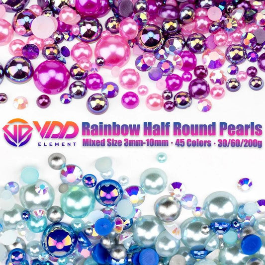 VDD 30/60/200g Mix Size ABS Imitation Pearls Half Round Flatback Beads AB Color Resin Rhinestones Crafts Nail Art DIY Decoration