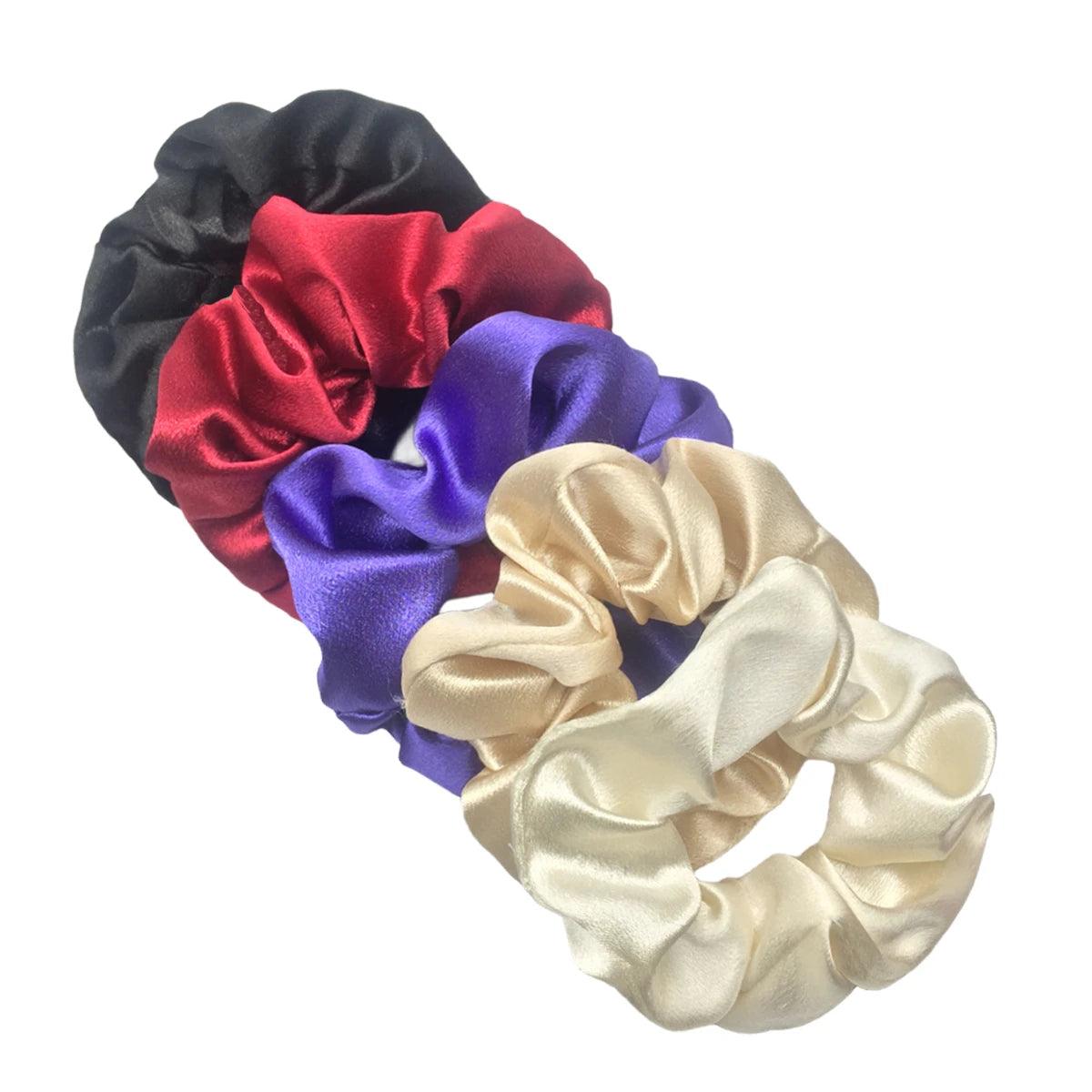 10/5pcs/lot Accessoires Women Girls Silky Satin Hair Scrunchies Solid Elastic Elegant Rubber Band Headwear Holder Scrunchy Black