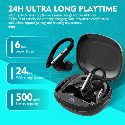 Wireless Earbuds Bluetooth Headphones HD Stereo Audio Over-Ear Earphones with Mic Earhook Waterproof Headset for Sport Running