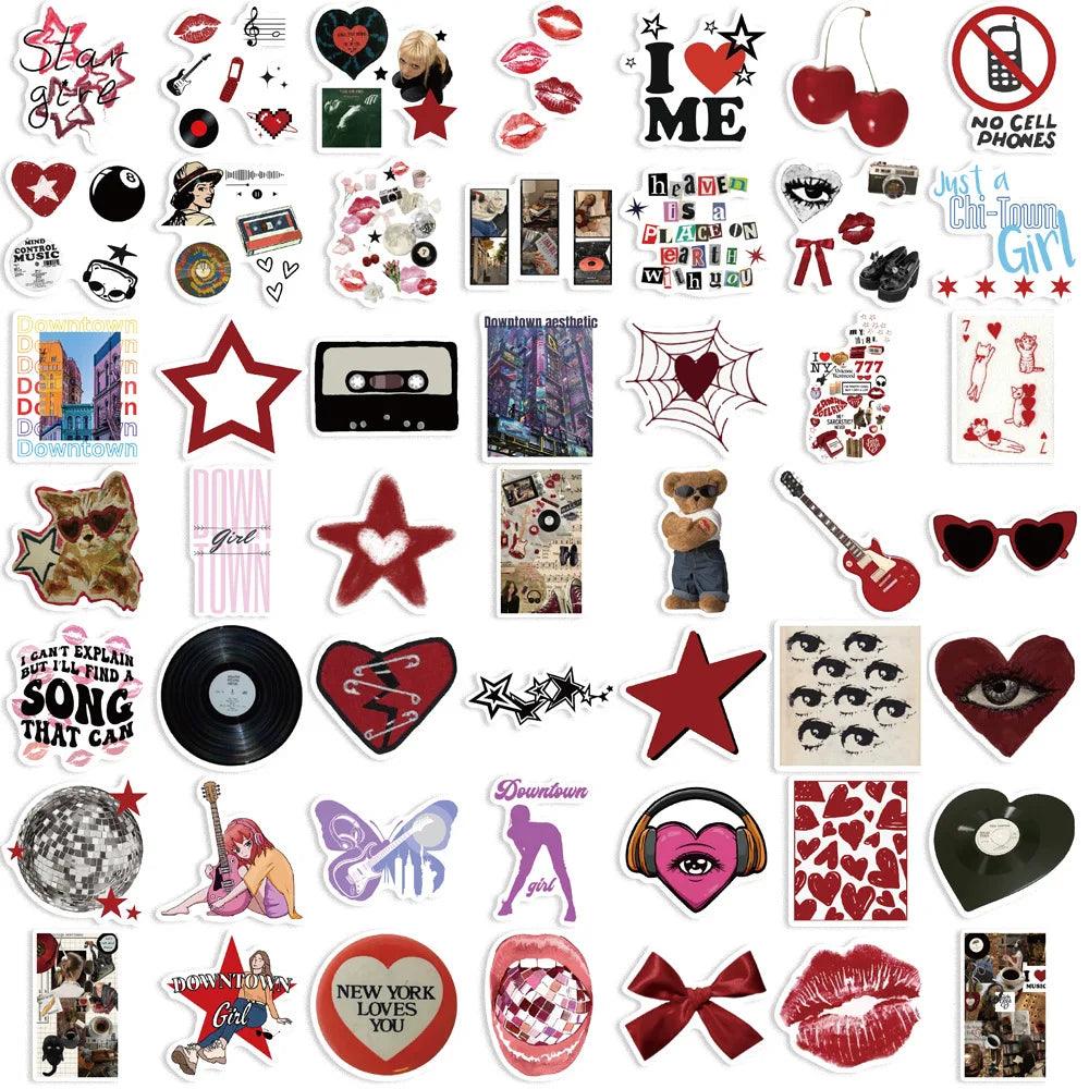 50pcs Cool Downtown Y2K Girls Stickers Aesthetic Motorcycle Fridge Phone Car Skateboard Laptop Sticker Decal Classic Kids Toy