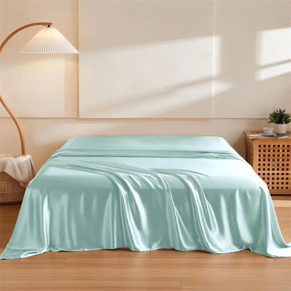 100% Mulberry Silk Flat Bed Sheet for Double Bed Single Queen King Solid Color Top Sheets for Beds Luxurious Smooth Bed Cover