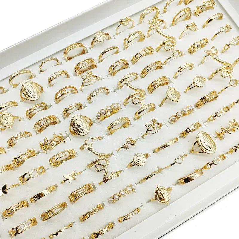 50pc/Lot Wholesale Gold Color Pearl Finger Rings Party Woman Cute Butterfly Snake Alloy Mix Size Joint Ring Crystal Jewelry Girl