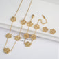 3Pcs 18k Gold-Plated Five-Leaf Flower Necklace Earrings Bracelet Jewelry Set For Woman Fashion Party Jewelry Daily Wear Clover