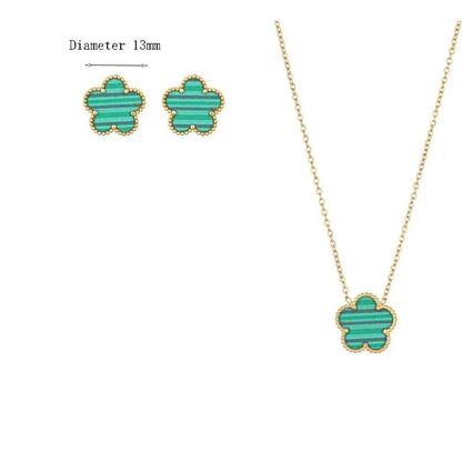 Double Sided Plant Flower Design Jewelry Set  for Women Girls Stainless Steel Elegant Clover Pendant Necklace Earrings Bracelet