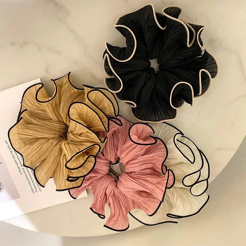 2022 Korean Retro Wrinkle Chiffon Scrunchies for Women Girls Sweet Temperament Fashion Exaggerated Hair Band Hair Accessories