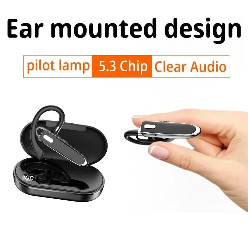 Wireless Headset Bluetooth Earpiece with Dual Mic Hands Free Headphones Single Ear Earphone Over Ear Earbud,for Work Driving