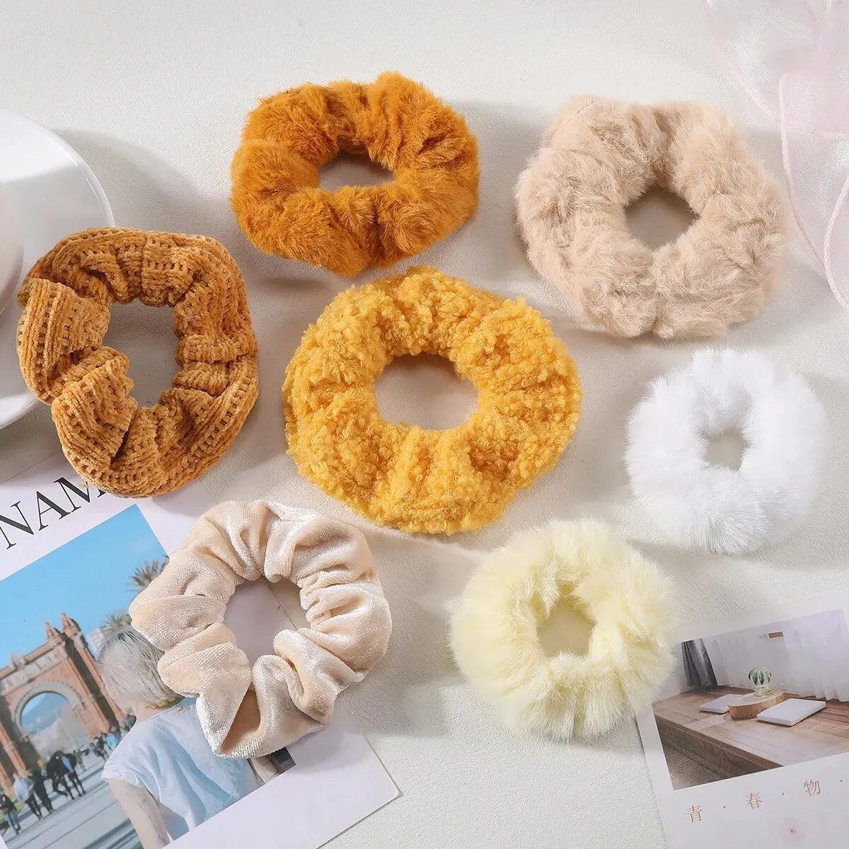 7 Pcs/Set Women Hair Scrunchies Set Plush Solid Hair Band for Girls Ponytail Holder Rubber Bands Hair Ties Hair Accessories