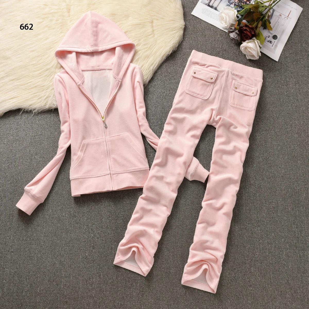 Y2K Velvet Tracksuit New Women Clothing 2 Piece sets Autumn Women's Couture Elegant Hoodies Sweatshirt and Casual Pants Set