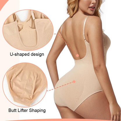 Womens Low Back Shapewear Bodysuits Open Crotch Body Shaper Seamless Tummy Control Push Up Corset Tank Top Backless Underwear