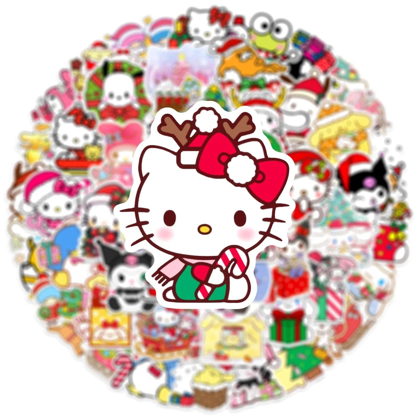 50PCS Hello Kitty Christmas Stickers, Sanrio Stickers, Kuromi Cute Cartoon Characters, Waterproof Graffiti Stickers