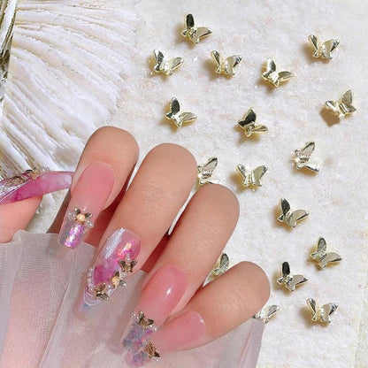 Butterfly Shaped Gold Silver Nail Charms Metal Alloy 3D Nail Rivets Gems Decoration Manicure Jewelry Accessories Nail Supplies