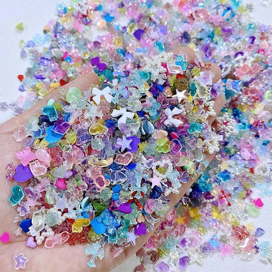 1Bag Mix Colorful Jelly Clear Ribbon Bowknot Nail Charms Pearl Pink Heart Flower Flat-back Gem Part Nail Art Manicure Decoration