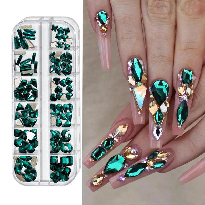 12Gird 3D Glass AB Crystal Nail Art Rhinestones Kit Flatback Round Bead Charm Gem Stones Jewelry Diamond with Tools for Nail Art