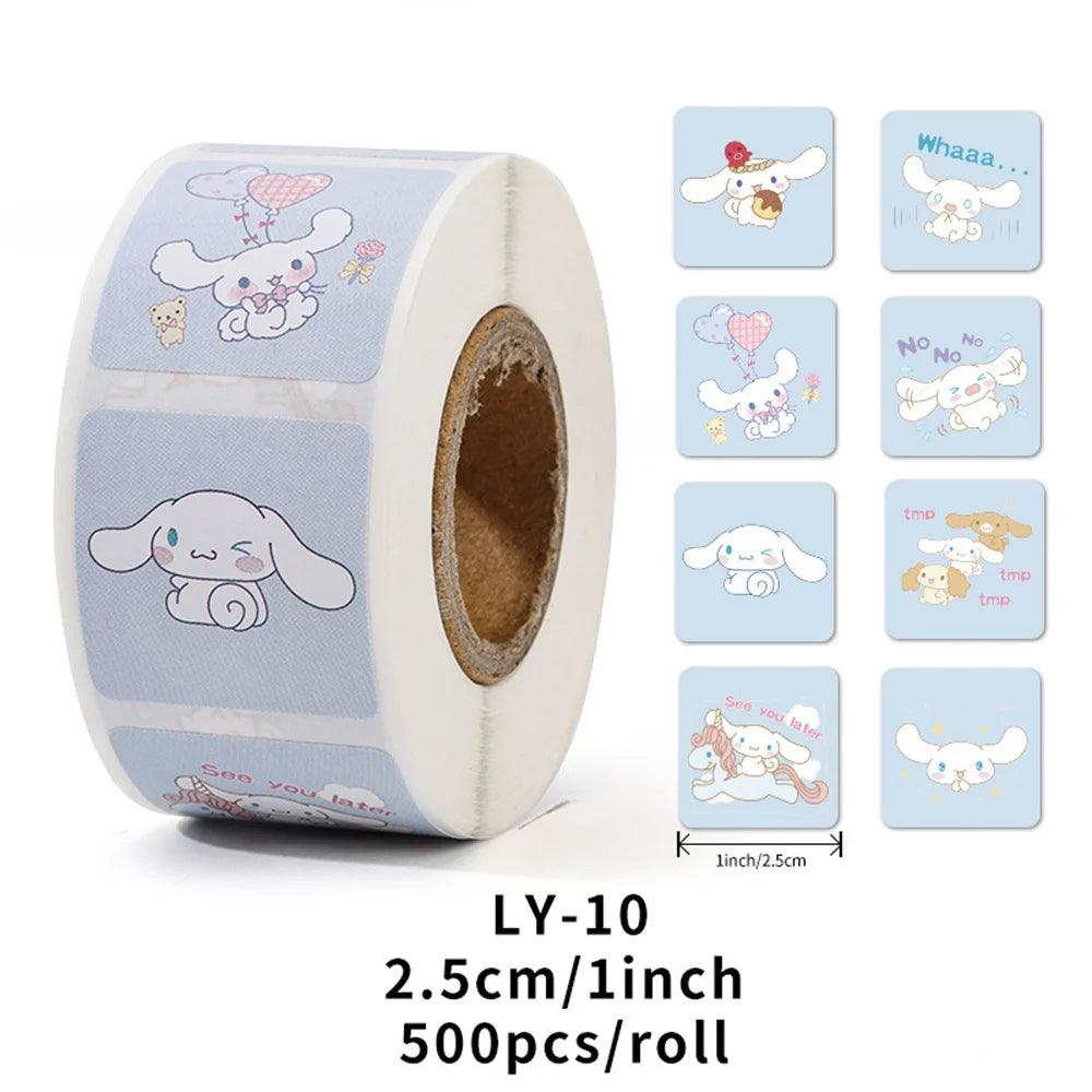 500Pcs/Roll Sanrio Stickers Kawaii Hello Kitty Melody Kuromi Cinnamoroll Luggage Graffiti Decals Kid Toy Decoration Sticker Gift